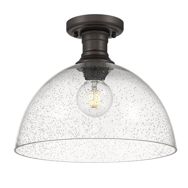 Hines Rubbed Bronze Seeded Glass 14-Inch One-Light Semi Flush Mount, image 1